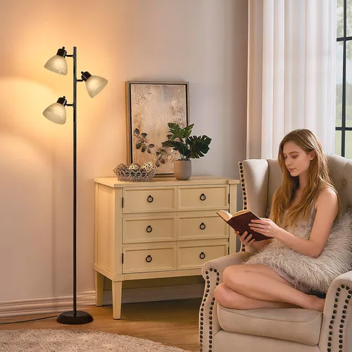 Miniatura 7 de Moderna lámpara de pie de árbol para sala de estar, dormitorio, lámparas de pie de poste alto con 3 cabezales giratorios ajustables para oficina