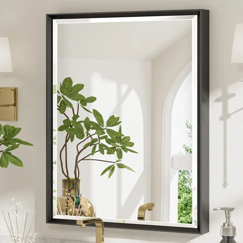 Miniatura 50 de Espejo de baño negro, espejo de baño biselado de 16 x 24 pulgadas para pared, espejo con marco negro antioxidante para decoración de baño, sala