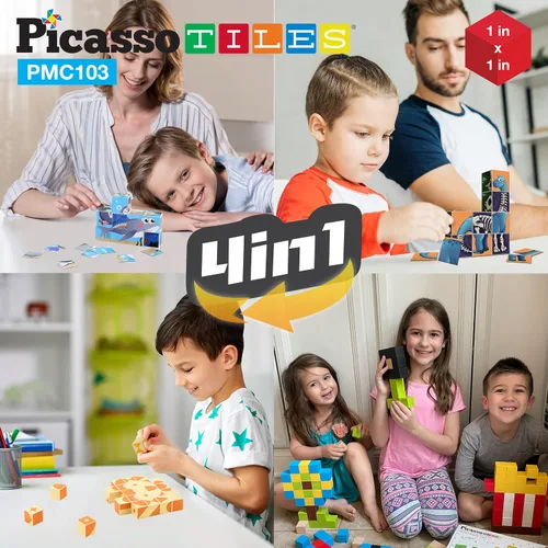 Miniatura 2 de PicassoTiles 103 cubos de construcción magnéticos de juguete de 1 pulgada, cubos de construcción de cubos 3D, juguetes sensoriales magnéticos