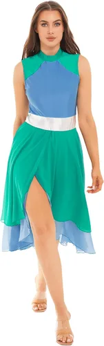 Miniatura 3 de JanJean Vestido de baile lírico para mujer, bloque de color, gasa, patchwork, perforación, vestido de alabanza