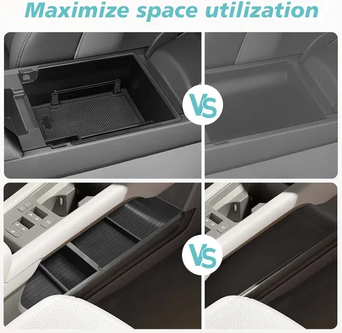 Miniatura 6 de BestEvMod para Ioniq6 Caja de almacenamiento para reposabrazos y bandeja organizadora de consola central inferior 2PCS con ribete de goma negro