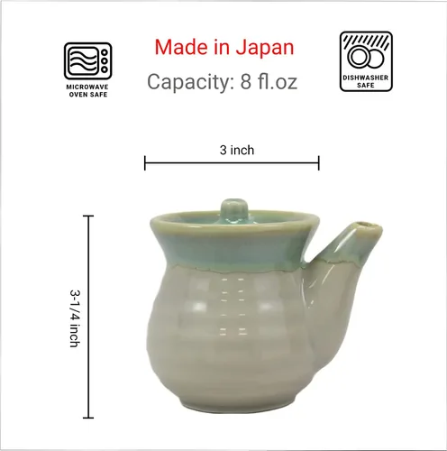 Miniatura 3 de Dispensador de botellas de salsa de soja japonesa, paquete de 2, olla de cerámica Shoyu con tapa, servidor de salsa de soja tradicional