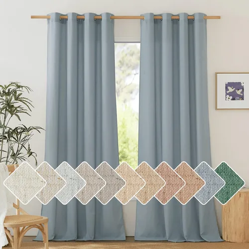 Miniatura 134 de NICETOWN Cortinas de lino natural con textura de lino para dormitorio, mezcla de lino rústica con ojales en la parte superior, semitransparentes