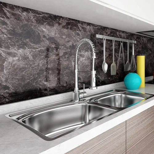 Miniatura 2 de Papel adhesivo de vinilo modelo Piedra arenisca granito, con aspecto de mármol, color negro, brillante, para decoración de pared, calcomanía, papel