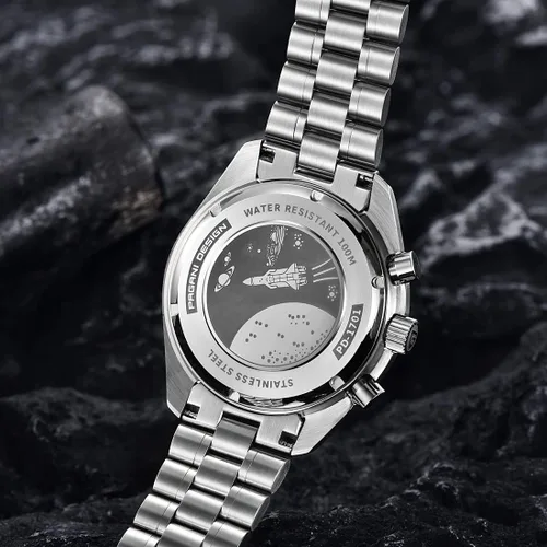 Miniatura 4 de Pagani Design 1701 Reloj de cuarzo para hombre, casual, esfera de acero inoxidable, reloj analógico automático, 328.1 ft, resistente al agua