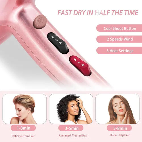Miniatura 4 de Secador de Pelo, Secador Iónico Profesional con Difusor para Cabello Rizado, 2400W Potente Secador de Pelo de Secado Rápido para Mujeres y Hombres