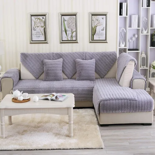 Funda de sofá de felpa suave para muebles, funda protectora antideslizante para sofá modular para invierno, funda de sofá gruesa para niños, perros