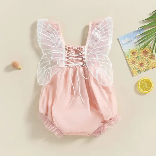 Miniatura 2 de Imcute Mameluco de hada con alas de mariposa para bebé, ropa de verano de malla, para recién nacidas, cumpleaños, fotografía