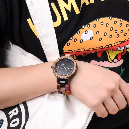 Miniatura 6 de BOBO BIRD Wood Watches Colorful Wood WristWatches Week & Date Display Multifunction Handmade Quartz Watch Sport Chronograph Unique Wristwatch for