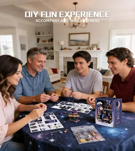 Miniatura 7 de Spilay Kits de rincón de libros para adultos, Luna Tarot Book Rook con luz LED y cubierta antipolvo, rompecabezas de madera 3D, kit de casa