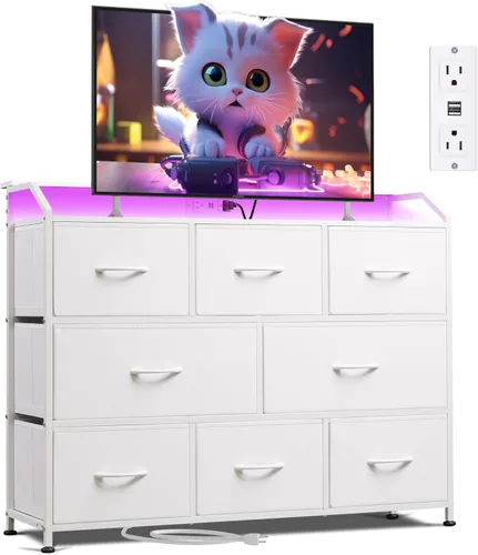 Miniatura 27 de WLIVE Cómoda para dormitorio con 8 cajones, cómoda de tela ancha para almacenamiento y organización, cómodas de dormitorio, cajonera para sala