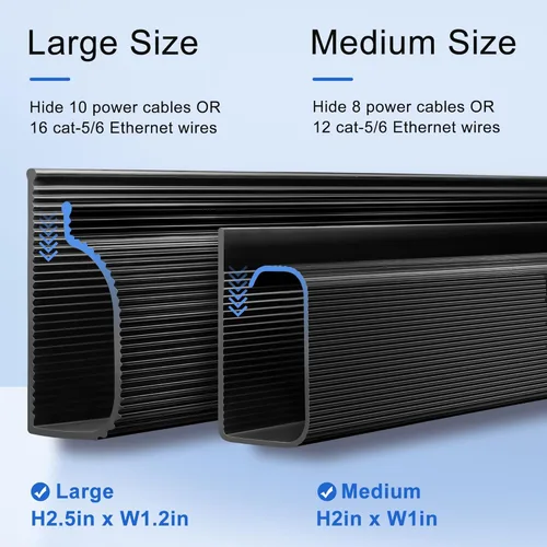 Miniatura 6 de ZhiYo Organizador de cables debajo del escritorio con canal J (4 x 15.7 pulgadas), canaleta de cables de 63 pulgadas, organizador de cables