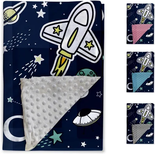 Miniatura 3 de Manta de bebé personalizada para niños, manta de bebé personalizada con nombre, franela suave con respaldo de puntos de doble capa, manta de Rocket