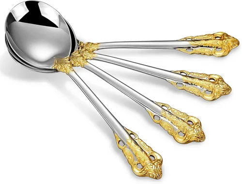 Miniatura 2 de KEAWELL Juego de 4 cucharas redondas para sopa, acero inoxidable 18/10, cuchara de caldo de lujo, apta para lavavajillas, pulido de espejo fino