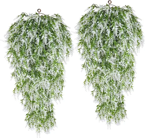 Miniatura 10 de RECUTMS Plantas colgantes artificiales de lavanda falsa, flores resistentes a los rayos UV, decoraciones para interiores y exteriores, 4 paquetes