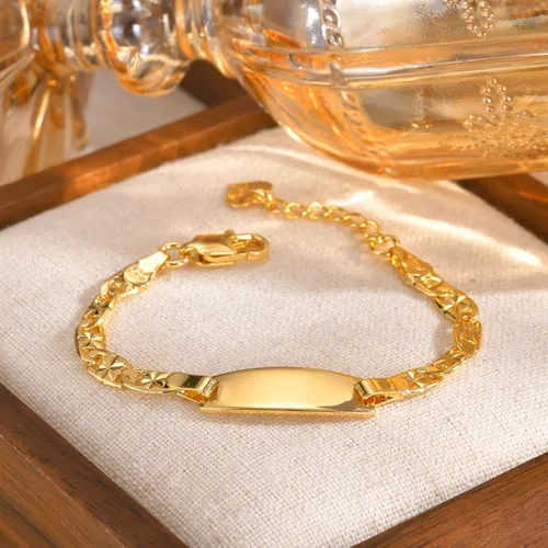 Miniatura 155 de Pulsera de barra para bebé: chapado en oro de 18 quilates, pulsera con placa de identificación personalizada para niños pequeños de mamá, nombre