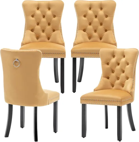 Miniatura 27 de Eifizek Sillas De Comedor - Juego de 6 sillas de comedor de terciopelo con borde de anillo de clavo, sillas de comedor tapizadas con patas de madera