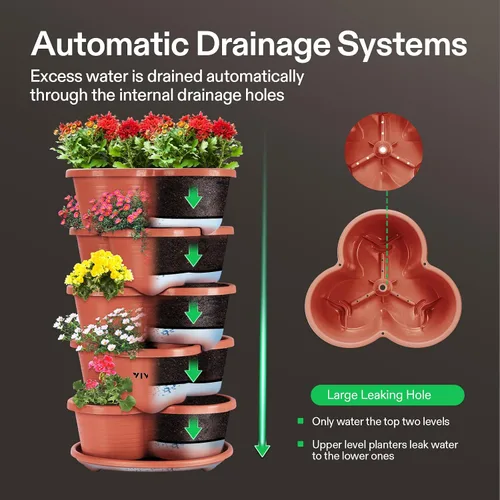Miniatura 2 de VIVOSUN - Jardinera vertical apilable de 5 niveles para fresas, flores, hierbas y verduras, color marrón
