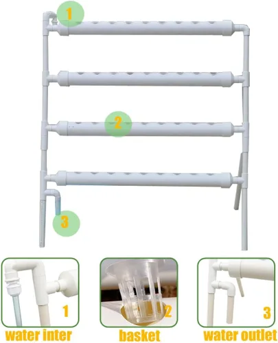 Miniatura 2 de Sistema de cultivo hidropónico de PVC, 36 sitios, 4 tubos, kit de cultivo para verduras de hoja, kit hidropónico de 4 capas con bomba de 110 V