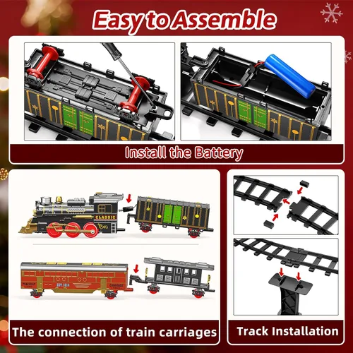 Miniatura 5 de Juego de tren de Navidad para niños, juguetes de pista de tren de 2 capas con humo, luz y sonido, vías de tren de construcción para niños de 4 a 8