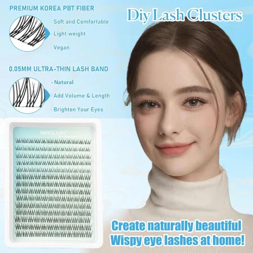 Miniatura 6 de Extensiones de pestañas naturales en racimo de pestañas finas de 0.315 a 0.472 pulgadas, racimos de pestañas cortas de aspecto natural, extensiones