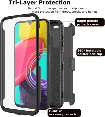 Miniatura 3 de Funda para Galaxy A14 5G, para Samsung A14 5G, protector de pantalla integrado con soporte para cinturón, funda de cuerpo completo, grado militar