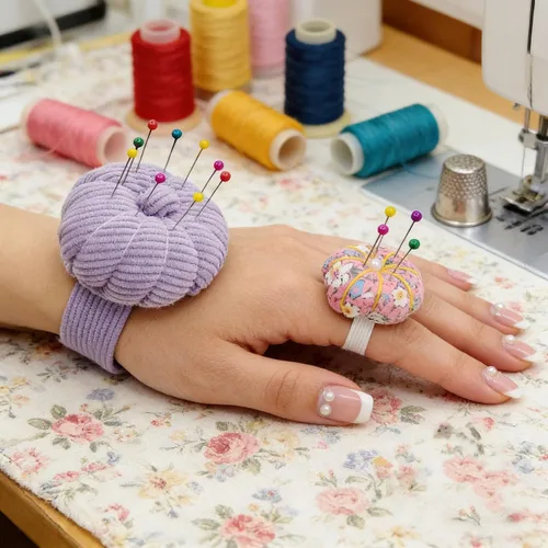 Miniatura 3 de Alfiler de muñeca elástico para anillo de aguja, soporte para agujas de bricolaje para coser y acolchar con 1 correa elástica, anillo de dedo