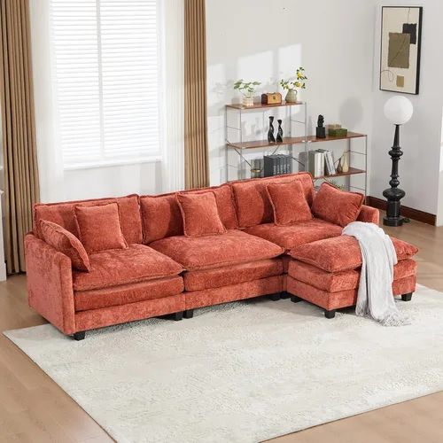 Miniatura 109 de Sofá modular negro de 111.5 pulgadas, sofás seccionales grandes de 3 plazas para sala de estar, sofá nube de tela de felpilla de gran