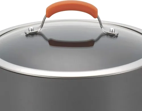 Miniatura 5 de Rachael Ray Brights - Cacerola antiadherente anodizada dura con tapa, 3 cuartos de galón, color gris con asas naranjas