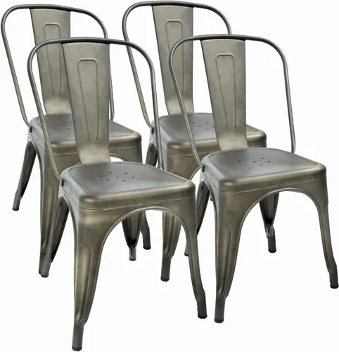 Miniatura 14 de Juego de 4 sillas de comedor, de metal, para interiores y exteriores, sillas de patio, de cocina, de 18 pulgadas de altura, silla de restaurante