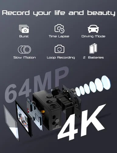 Miniatura 2 de Apexcam Cámara de acción WiFi 4K 60FPS 64MP EIS con tarjeta de memoria de 64 GB Cámara submarina impermeable Cámara deportiva de 131.2 ft Cámara