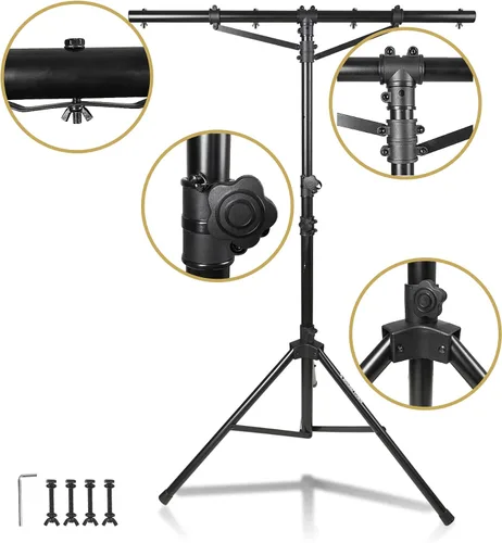 Miniatura 3 de Sound Town Paquete de 2 soportes de iluminación para DJ, altura ajustable, 9 pies de alto, con barra en T y base de trípode (STLS-T09-PAIR)