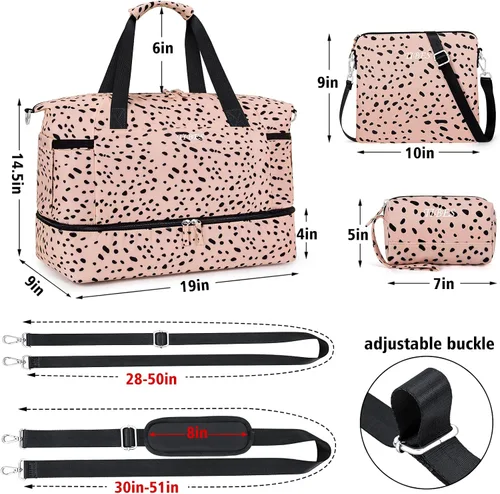 Miniatura 5 de Gym Bag for Women Weekender Bag with Waterproof Shoe Compartment Sports Travel Duffel 3pcs Set Carry On Overnight Bags for Business Trip Travel Gym