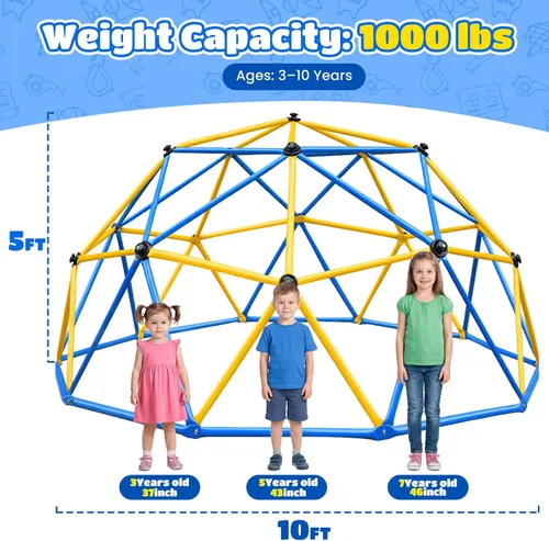 Miniatura 6 de Zupapa Cúpula de escalada de 10 pies, gimnasio de jungla para exteriores para niños con agarre para escalar - Escalador de cúpula geométrica