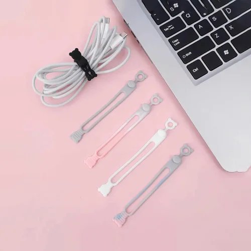 Miniatura 6 de Paquete de 50 bridas de cable de silicona reutilizables, bridas de cable de goma, organizador de cables, accesorios electrónicos para el hogar