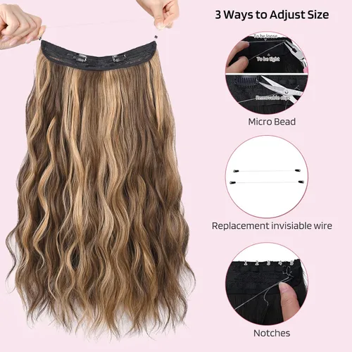 Miniatura 2 de HOOJIH Extensiones de cabello de alambre de 2 maneras ajustables, tamaño rizado, ondulado, invisible, extensiones de cabello con alambre invisible