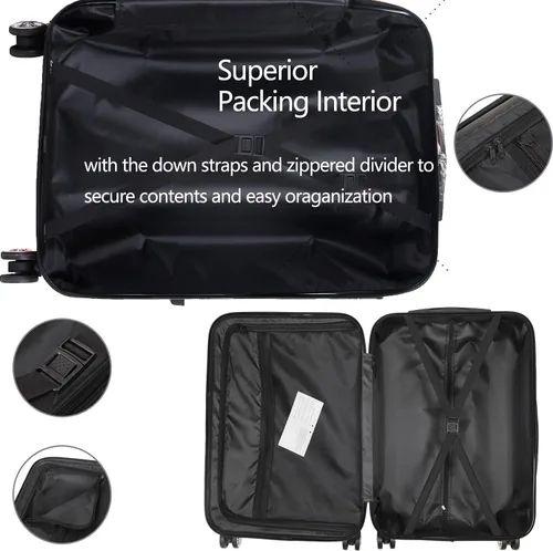 Miniatura 6 de Equipaje conjuntos, pc+abs Hardshell ligero durable Spinner ruedas maleta, Negro -, Equipaje conjuntos, pc+abs Hardshell ligero durable Spinner