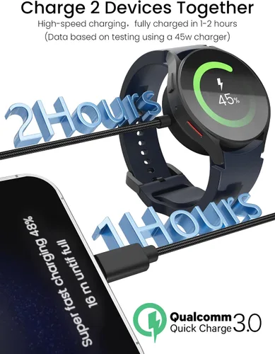 Miniatura 2 de Sinoacc Cargador 2 en 1 para Samsung Galaxy Watch 7/Ultra/6/6 Classic/5/5 Pro/4/4 Classic/3/Active 2/Active 1/Fe, cable de carga rápida magnético