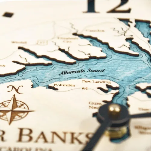 Miniatura 5 de Sea & Soul Outer Banks - Reloj de pared de 12 pulgadas, hecho a mano en los Estados Unidos, reloj topográfico de mapa de agua, reloj de pared
