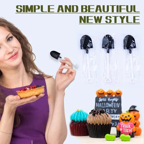 Miniatura 7 de OaaXbbECco Cucharas con forma de pala de novedad, cucharas de postre de plástico desechables (50 negro+blanco modelo 2)