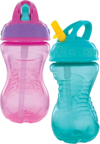 Miniatura 8 de Nuby Flip-It - Vasos duros con pajita Vari-Flo (paquete de 2) 10 onzas, resistentes a derrames, a partir de 12 meses, color aguamarina/rojo