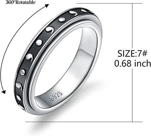 Miniatura 8 de Yearace Anillos giratorios para aliviar la ansiedad, anillo de plata de ley 925 para TDAH y alivio del estrés para mujeres