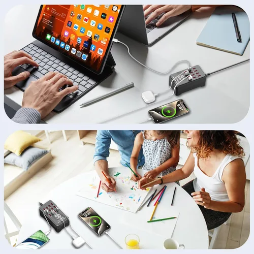 Miniatura 7 de Estación de carga USB de 50 W y 12 puertos para múltiples dispositivos, concentrador de carga USB portátil compatible con iPhone, Android, tableta