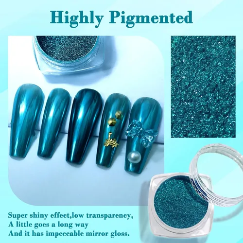 Miniatura 4 de Polvo de Uñas Cromo, Polvo de Purpurina Holográfico Efecto Espejo Metálico para Manicura, Decoración de Arte de Uñas, Pigmento para Esmalte en Gel