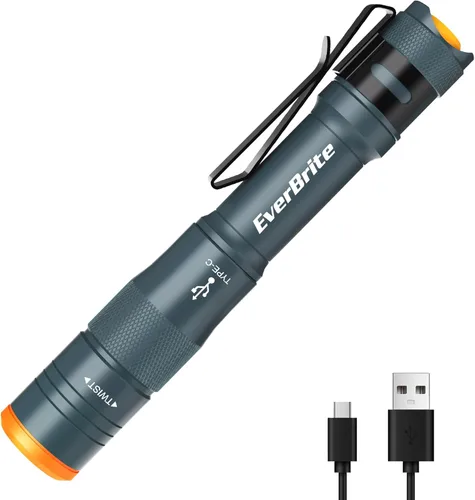 Miniatura 8 de EverBrite Paquete de 2 mini bolígrafos de luz, linterna recargable de bolsillo con cable USB C, 4 modos de luz, linterna pequeña de 300 lúmenes
