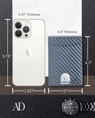 Miniatura 4 de Billeteras de cuero real para hombre - Billetera plegable con clip de dinero, bolsillo frontal RFID, delgada, minimalista, para hombre, tarjetero