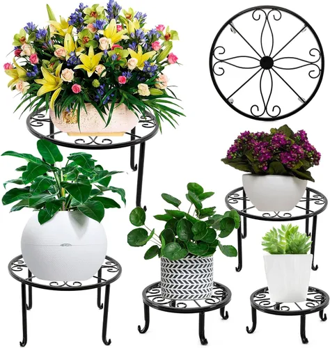 Miniatura 9 de NSYOOMH Paquete de 2 soportes de metal negro inoxidable de 10 pulgadas y 12 pulgadas para plantas resistentes al aire libre en interiores, soporte