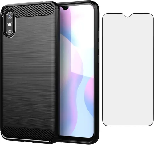 Asuwish Funda de teléfono para Xiaomi Redmi 9A Redme 9i con protector de pantalla de vidrio templado y accesorios de celda suave y delgada de
