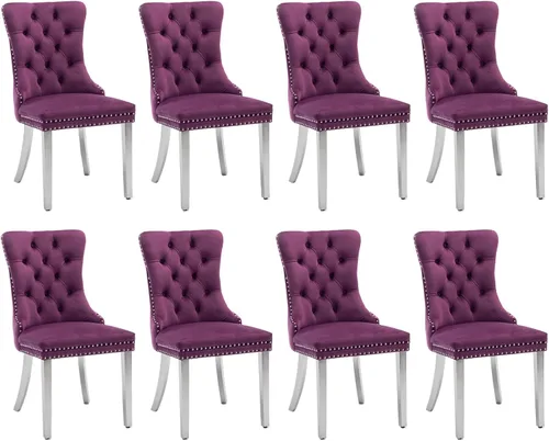 Miniatura 146 de SoarFlash Juego de 2 sillas de comedor de tela de lino, sillas de comedor tapizadas con ribete de cabeza de clavo y patas de madera de color claro