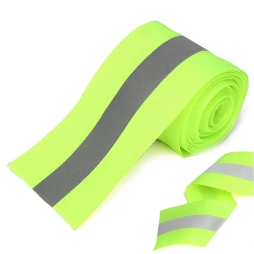 Cinta de tela reflectante retro Hi Vis de alta visibilidad para coser (2 pulgadas x 5 yardas, lima/plata)